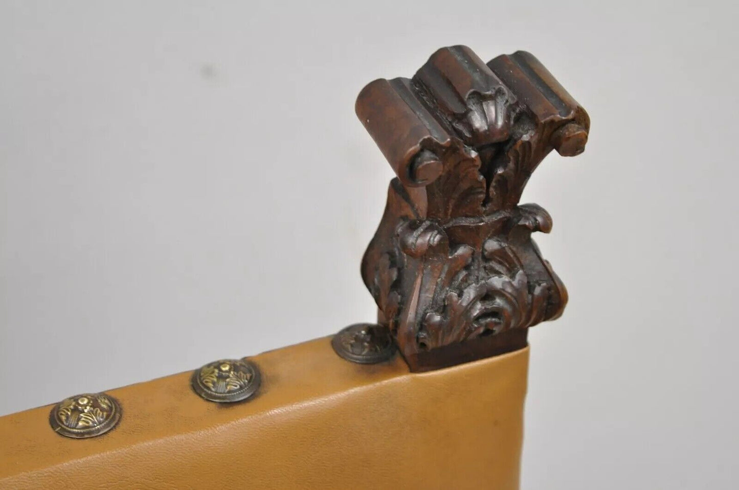 Antique 19th C. Italian Renaissance Carved Walnut High Back Side Chairs - a Pair