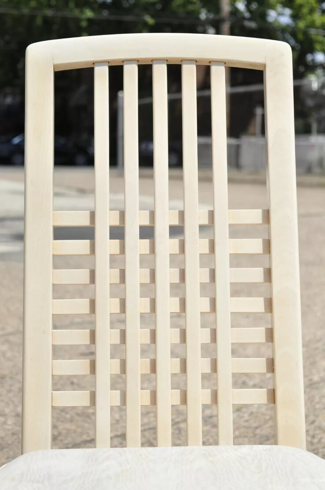 Vintage Postmodern Cream Lacquered Cross Slat Back Dining Side Chairs - Set of 6