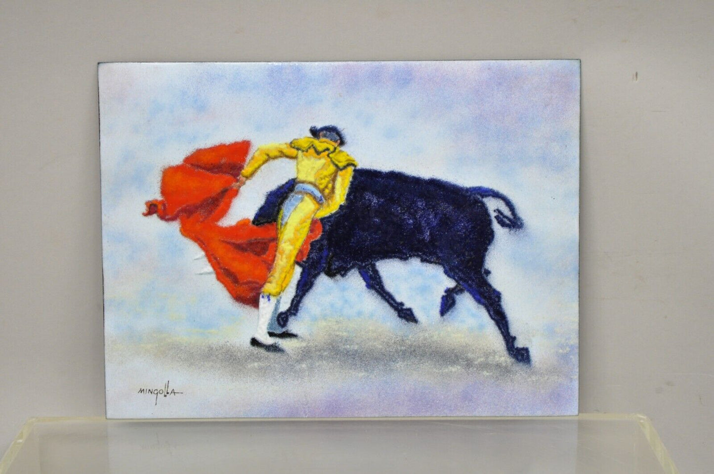 Dom Dominic Mingolla Enamel on Copper Painting Spanish Matador 9 x 12 - a Pair