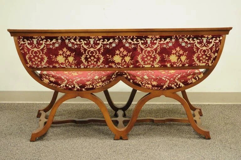 Vintage Italian Renaissance Style Double Curule X-Frame Settee Savonarola Bench