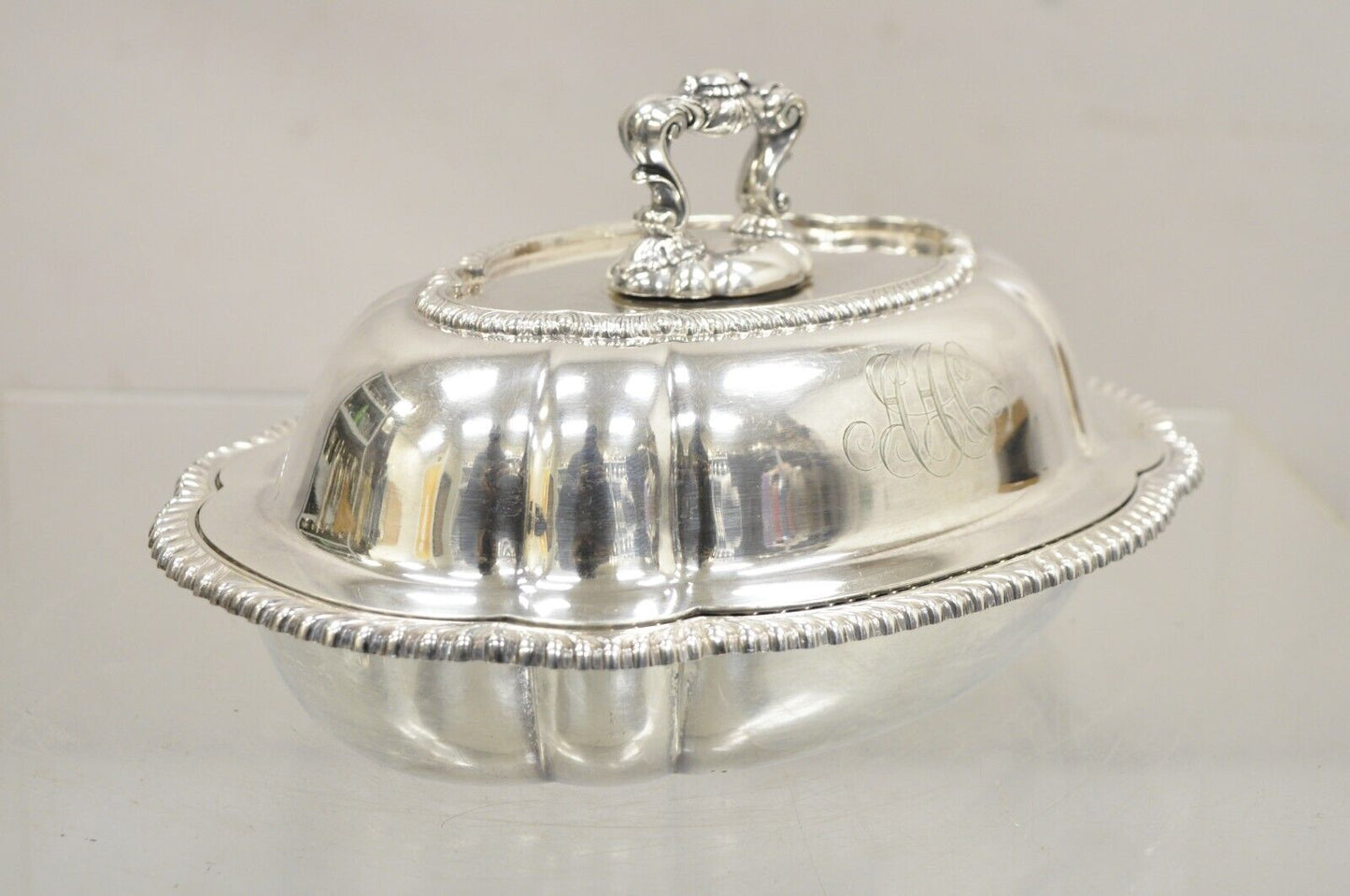 Antique GM Co Victorian Silver Plated Covered Vegetable Dish Serving Platter