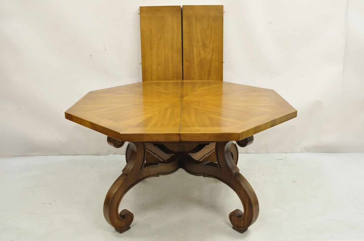 Vintage Drexel Esperanto Mid Century Walnut Octagonal Spanish Style Dining Table