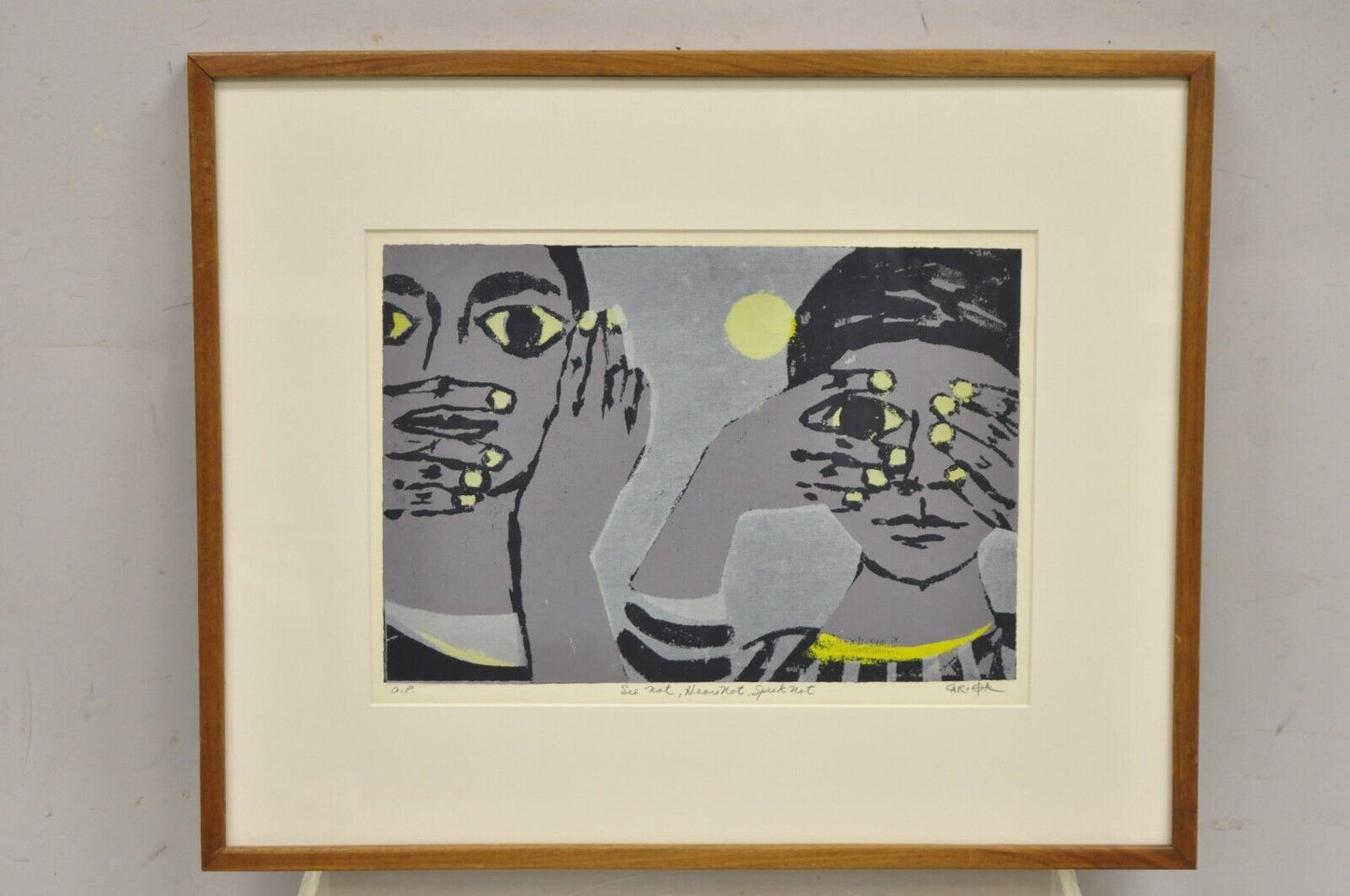 Robert Cariola "See not, Hear not, Speak not" Serigraph Print Mid Century Art