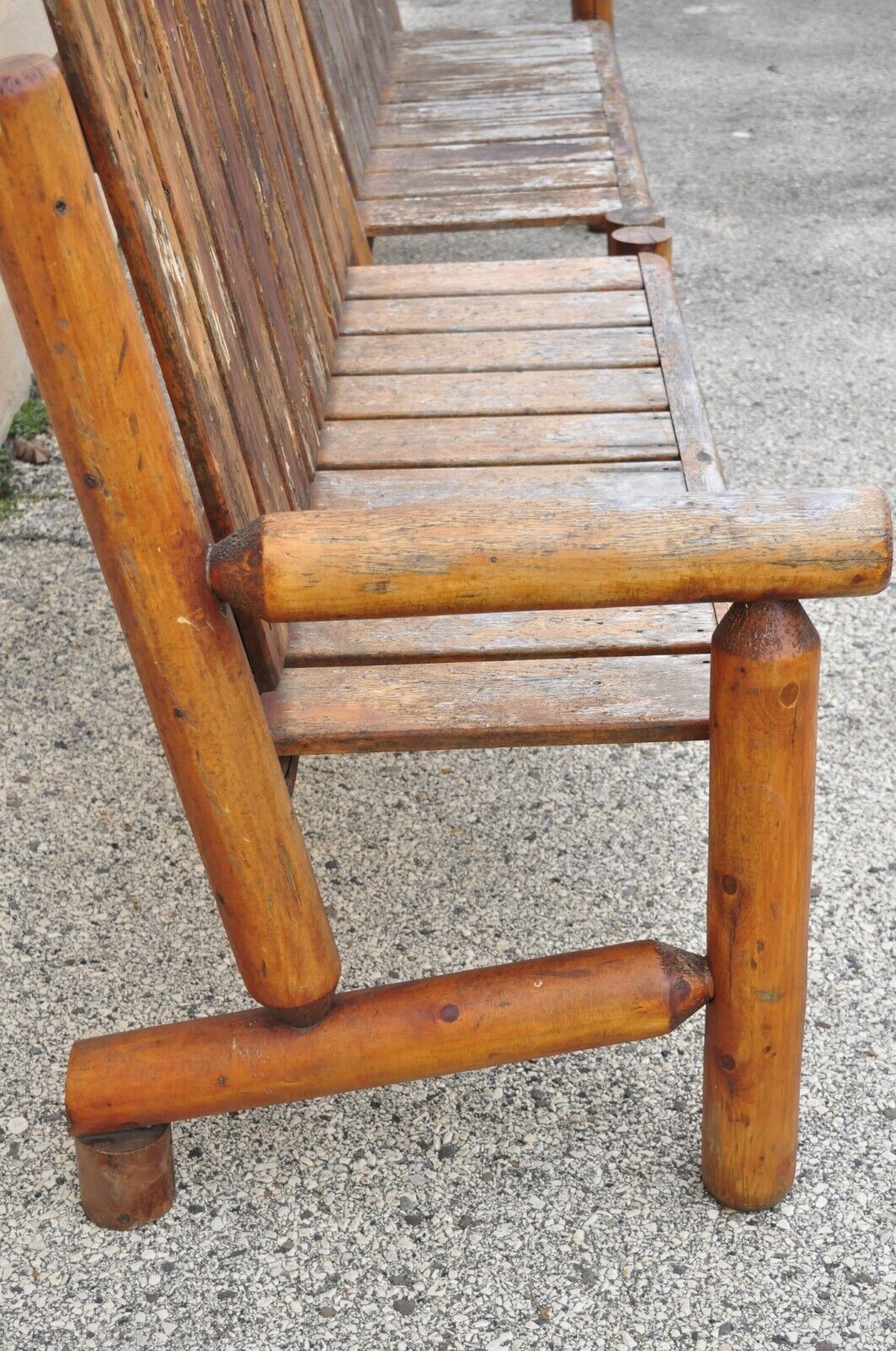 Log Cabin Primitive Adirondack Wooden Log Outdoor Bench Sofa Set - 2 Pcs