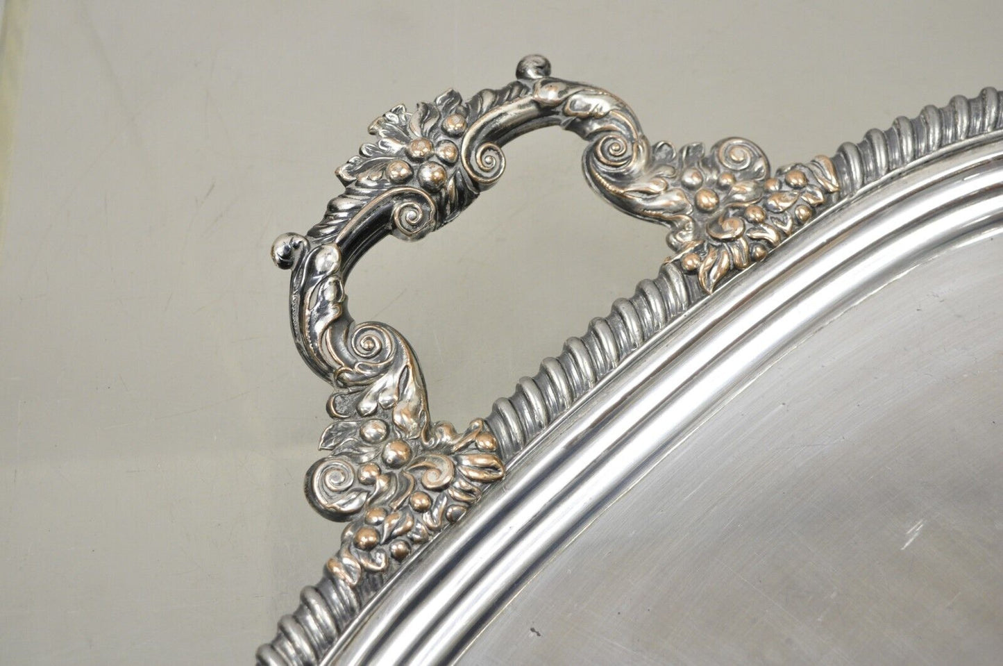 English Regency Silver Plated Twin Handle Platter Tray with Crest and Shield