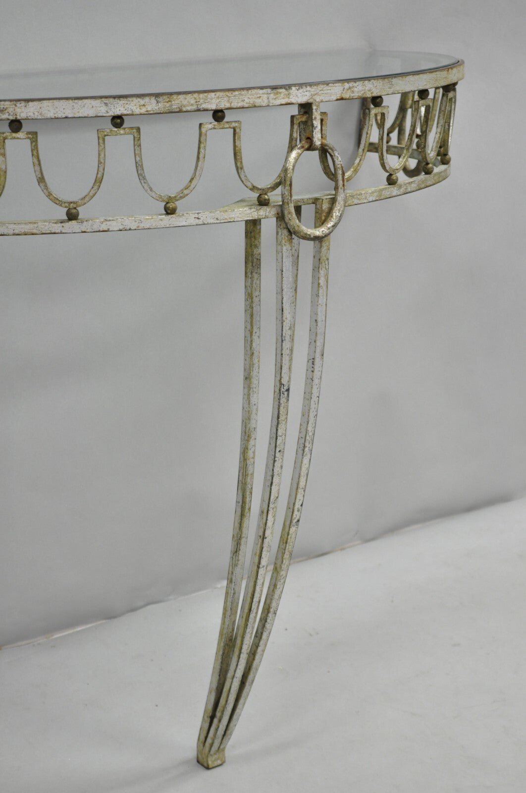 Italian Neoclassical Hollywood Regency Silver Gilt Iron Wall Mount Console Table