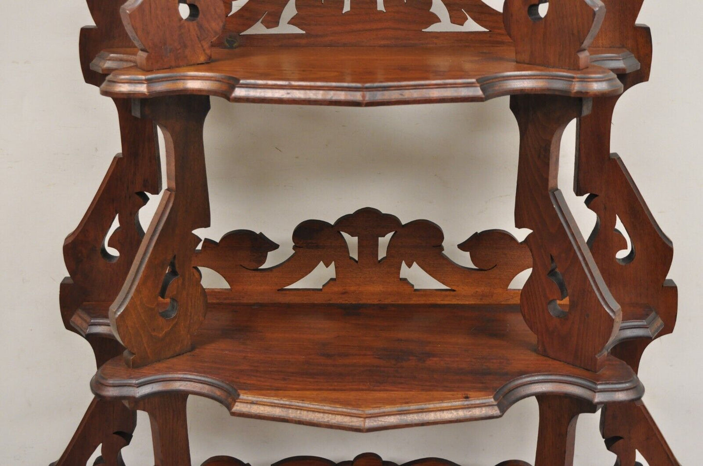 Antique Eastlake Victorian Carved Walnut 5 Tier Etagere Curio Whatnot Stand