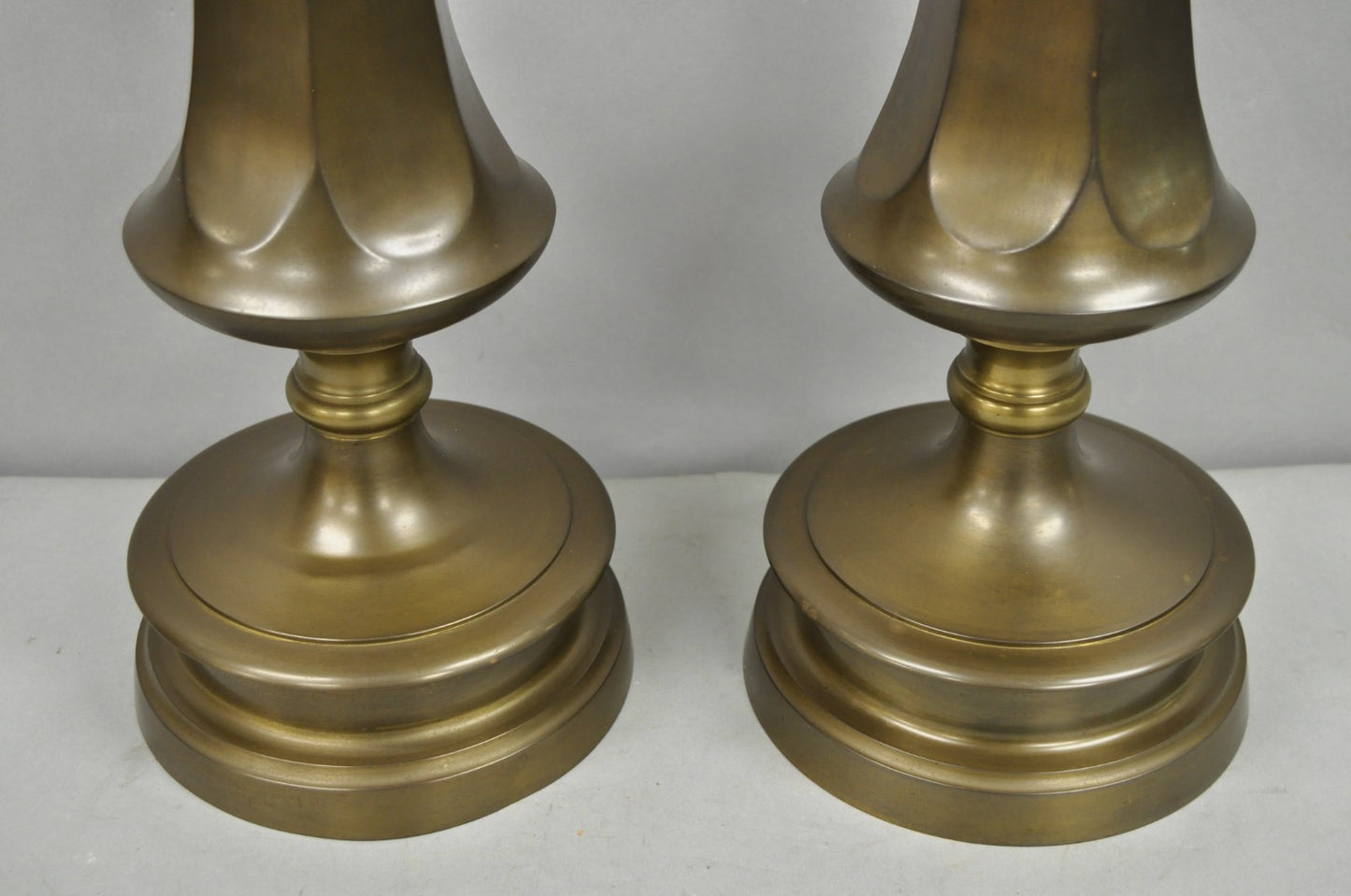 Vintage French Empire Patinated Bronze Brass Column Table Lamps by Wildwood Pair
