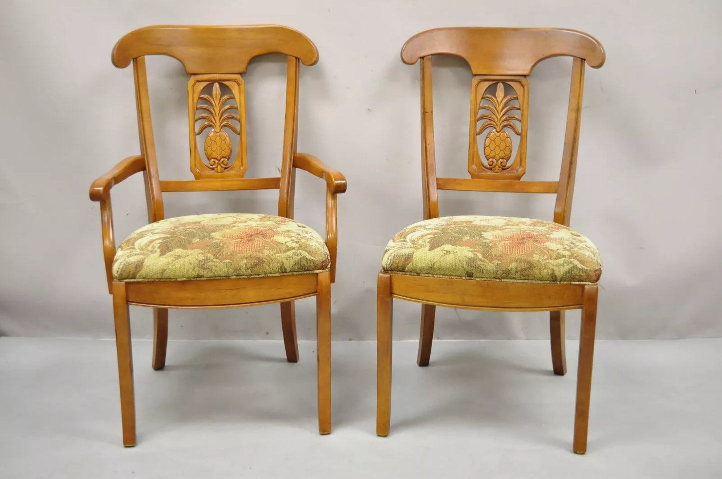 Ethan Allen Legacy French Country Carved Pineapple Maple Dining Chairs Set of 6