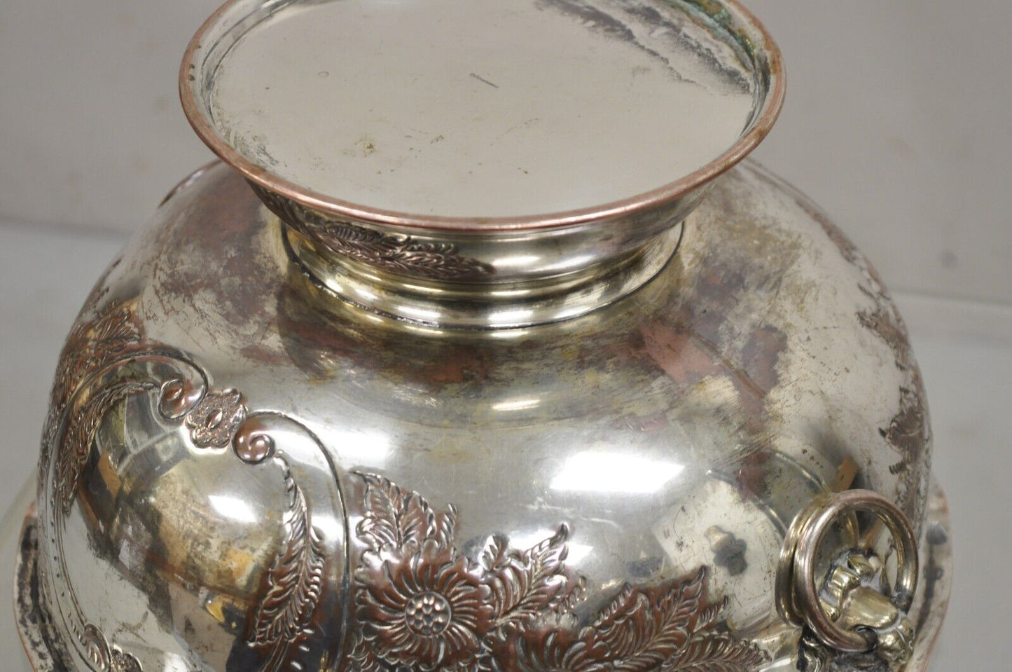 Antique English Regency Victorian Floral Repousse Lion Punch Bowl Ice Bucket