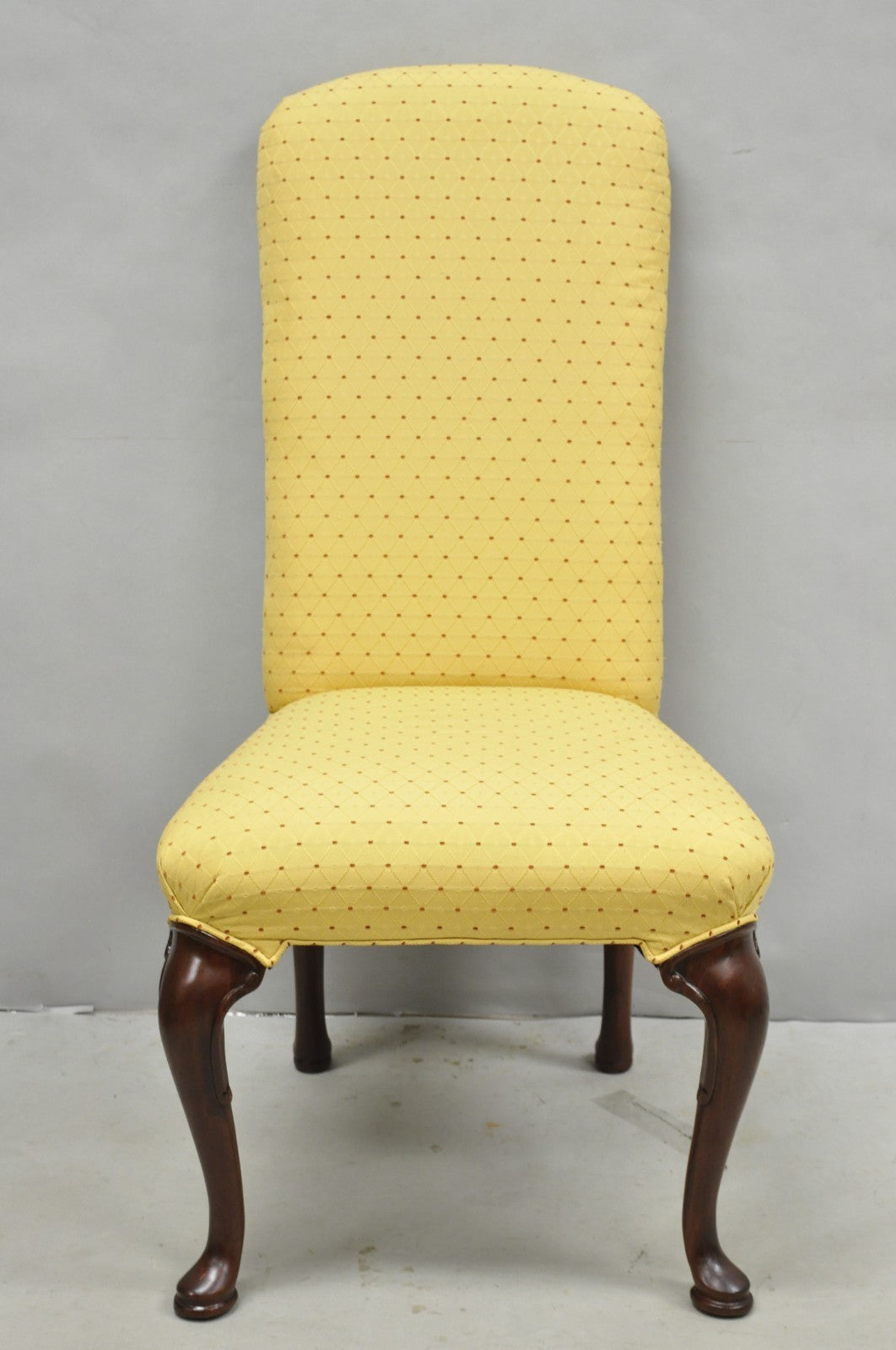 Vintage Queen Anne Style Cherry Wood Upholstered Dining Side Chairs - Set of 6