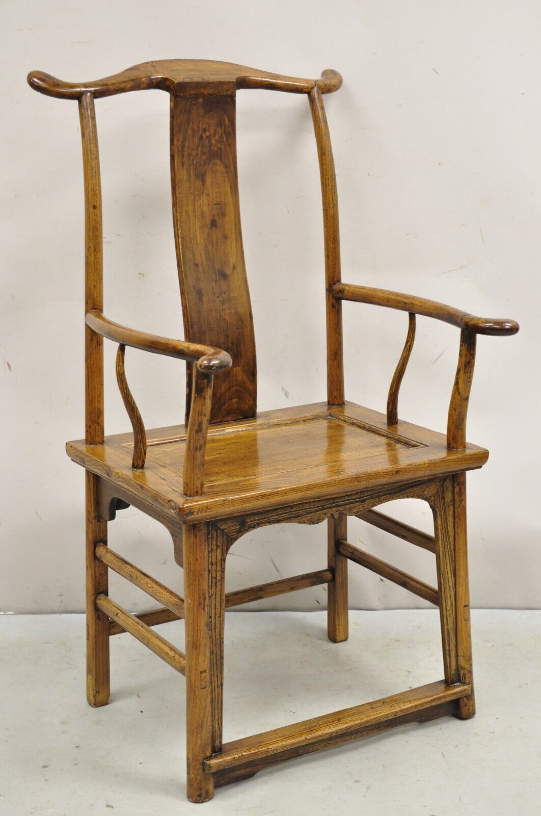 Vintage Chinese Elm Wood Ming Yoke Back Lacquered Asian Scholars Arm Chair