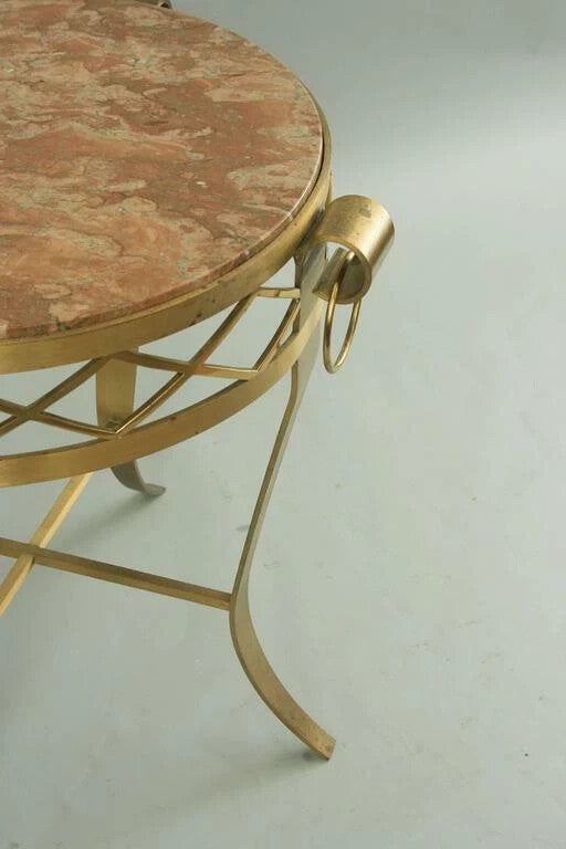 French Neoclassical Round Rouge Marble Top Bronze Gueridon Occasional Side Table