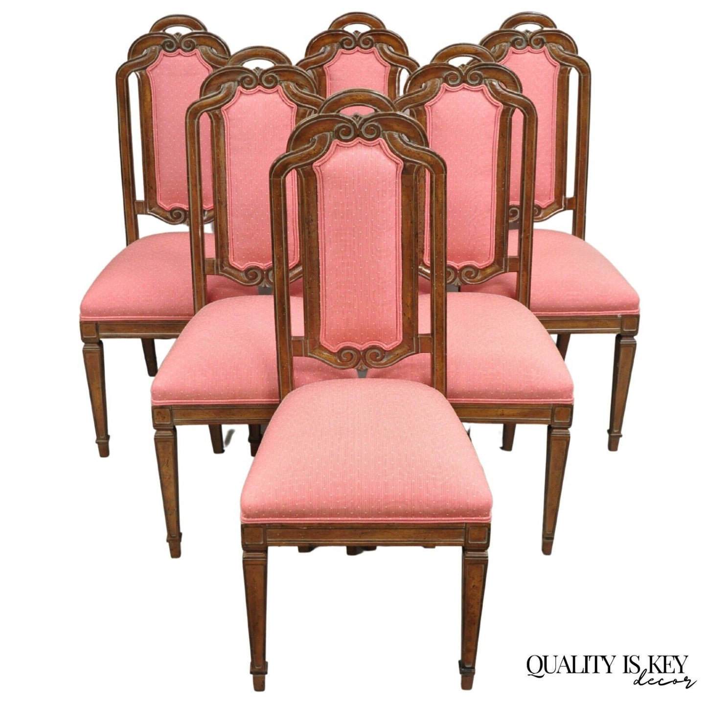 Vintage Italian Hollywood Regency Pretzel Back Walnut Dining Chairs - Set of 6