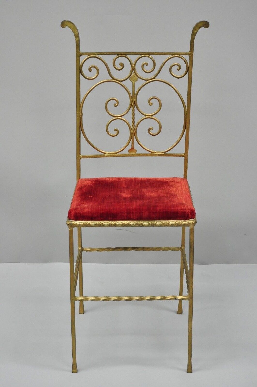 Antique Italian or Spanish Hollywood Regency Gold Iron Gothic Small Side Chair