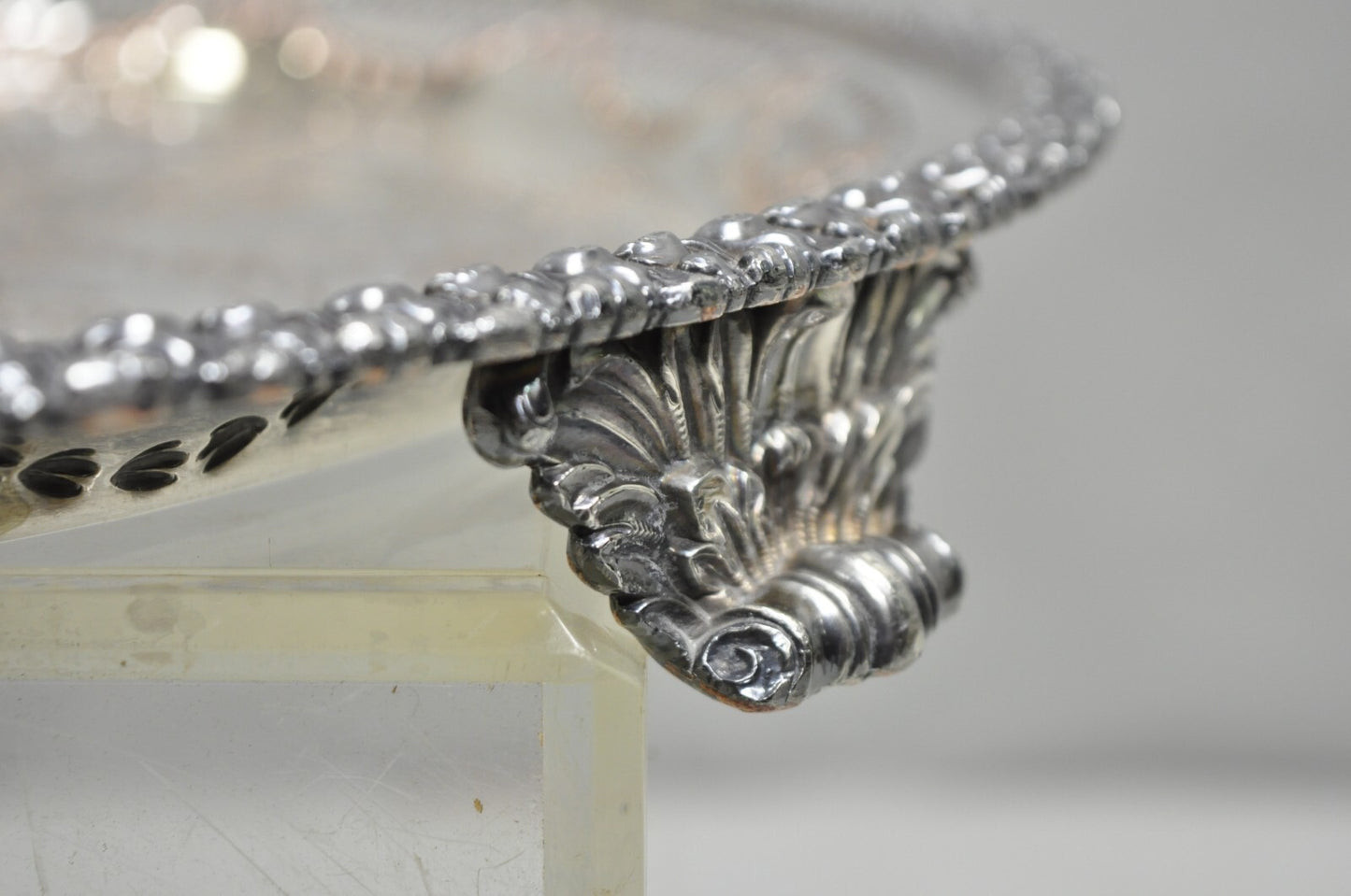 W.K. Cowan & Co 20" Round English Edwardian Silver Plated Footed Salver Tray