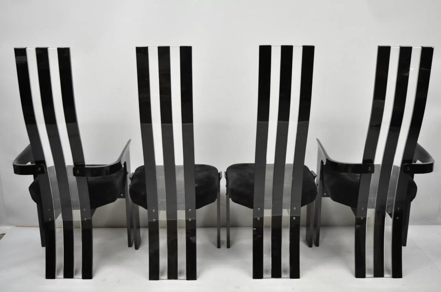 Vintage Black and Clear Lucite High Back Sculptural Dining Chairs - Set of 4