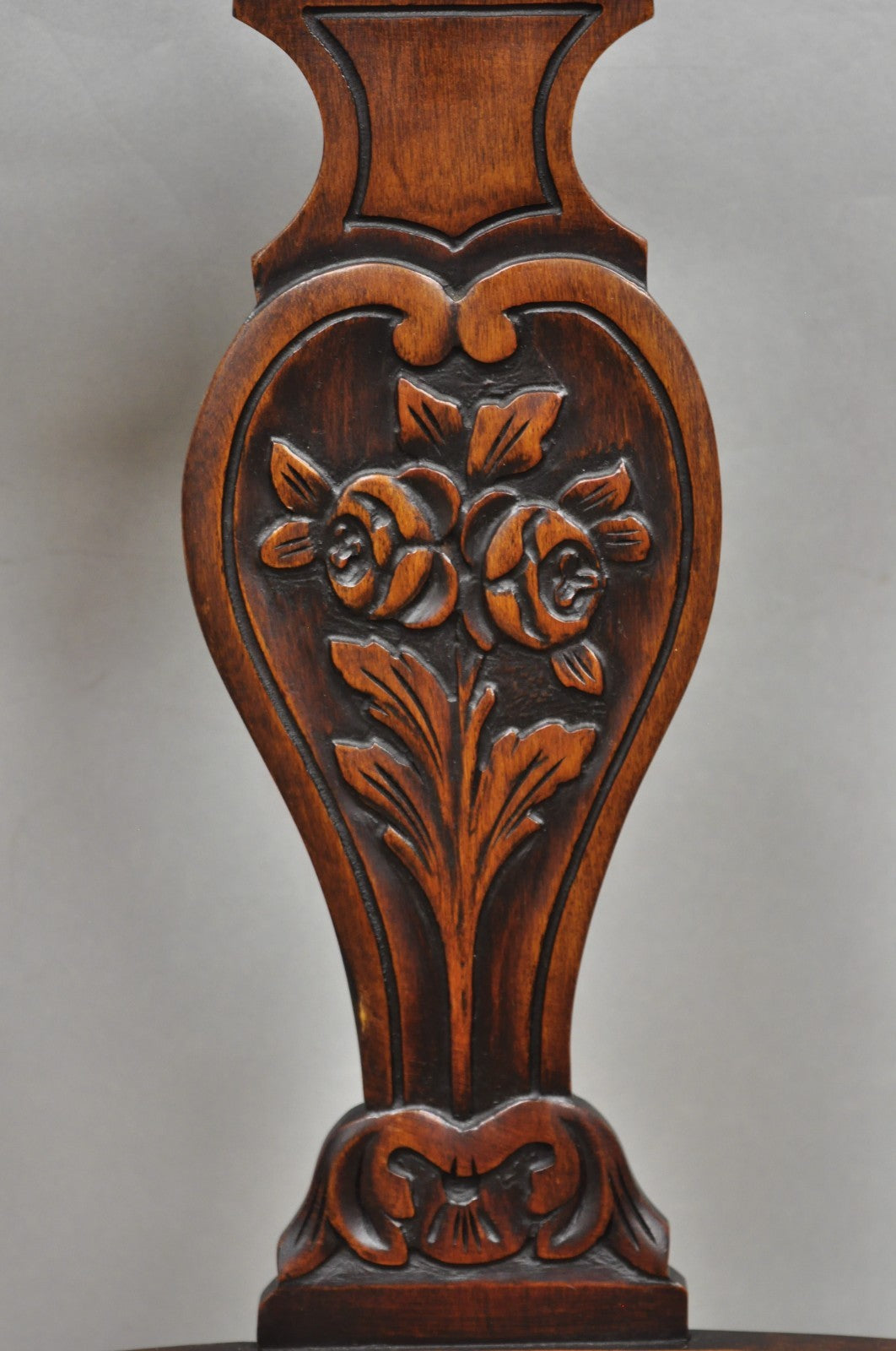 Antique William & Mary Style Carved Walnut Rose Rush Seat Side Chairs - a Pair