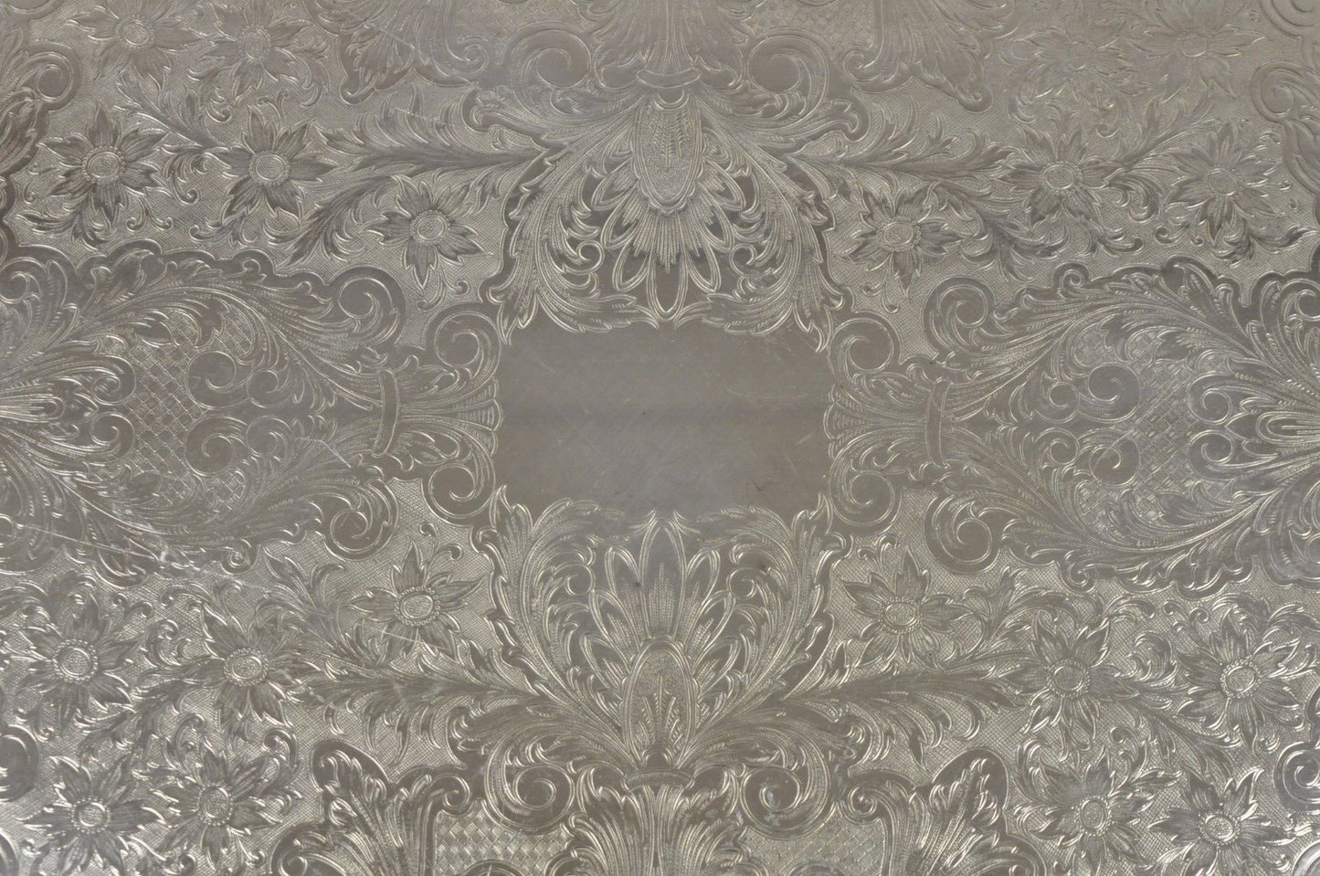 Vintage English Silver Mfg Corp Large Silver Plated Etched Platter Tray