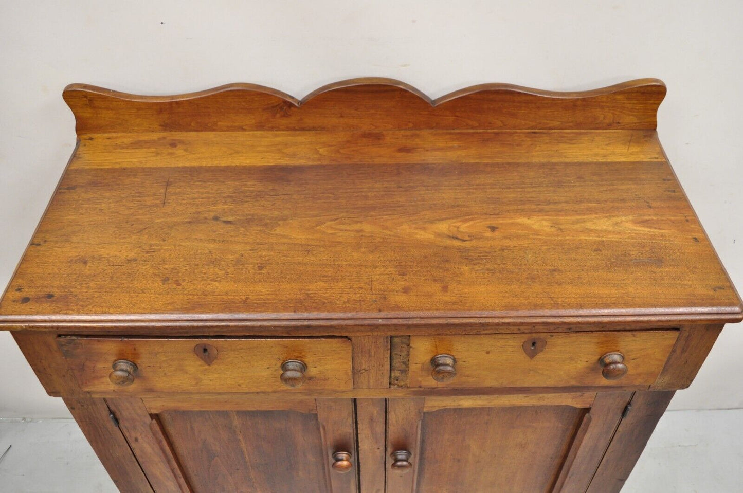 Antique American Colonial Primitive Mahogany 2 Drawer Jelly Cupboard Cabinet