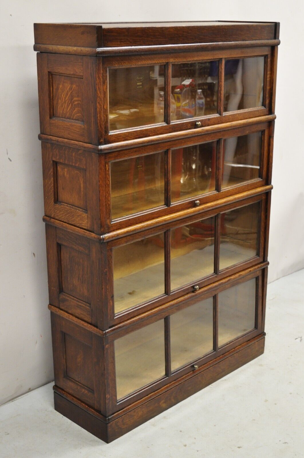 Antique Macey Mission Oak Arts & Crafts 4 Section Stacking Barrister Bookcase
