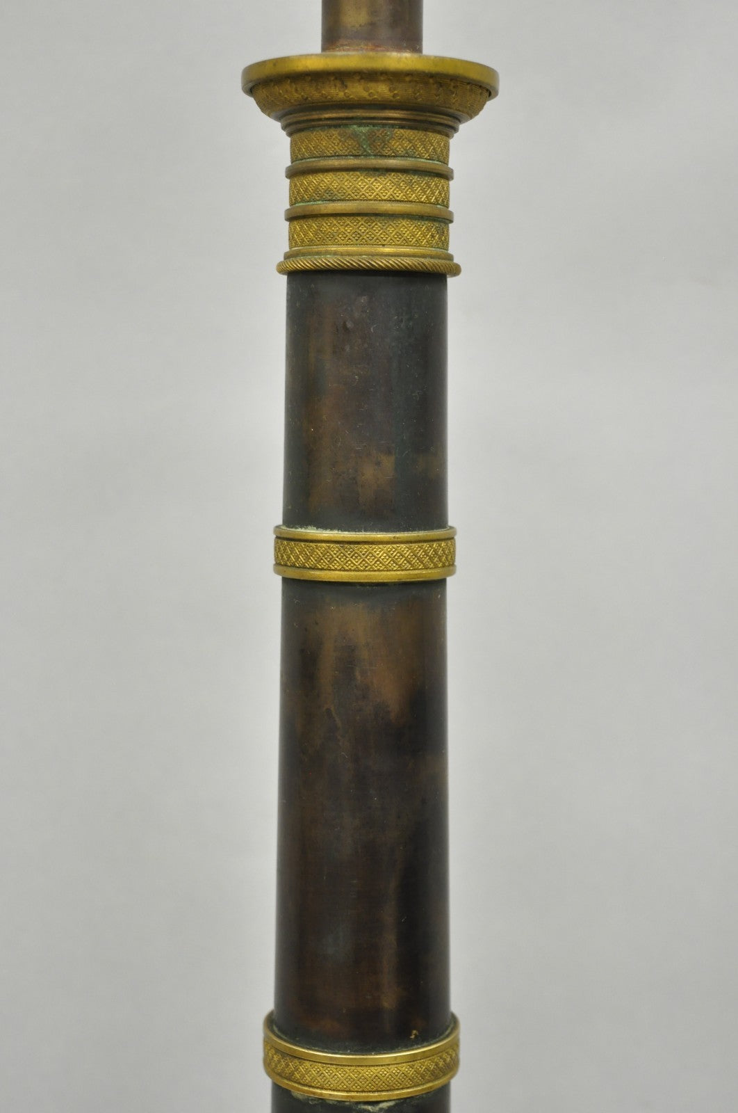 Antique French Empire Patinated Bronze Candlestick Column Bouillotte Table Lamp