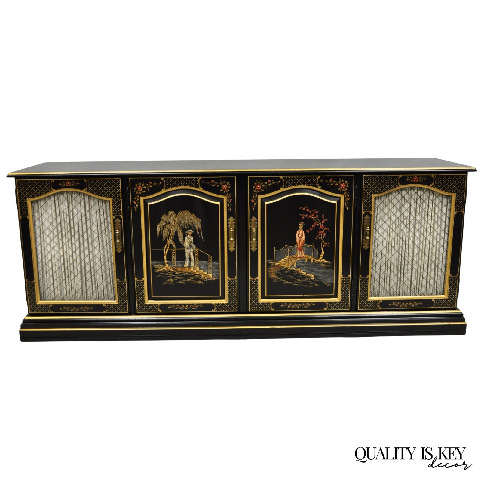 華鏡華ページ Habersham Chinoiserie Black Lacquer Credenza Buffet Media