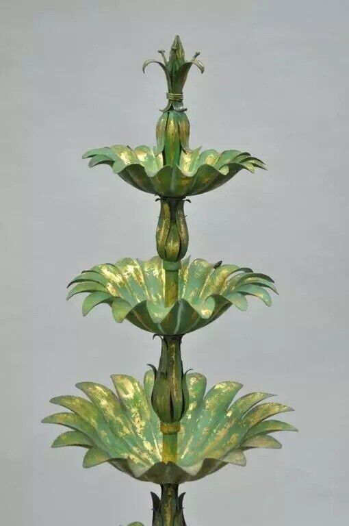 Italian Hollywood Regency Green Gold Tole Metal Palm Leaf 60" Sculpture Statue
