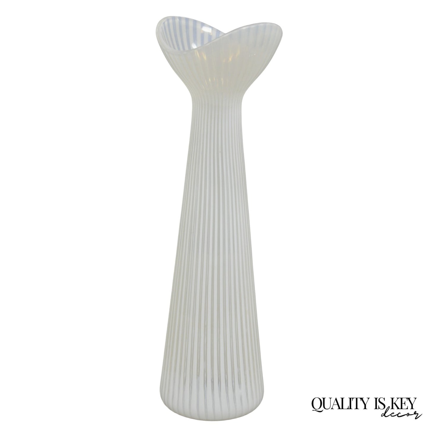 Vintage Uno Westerberg Spectra Pukeberg White Opalescent Glass Ribbed Vase