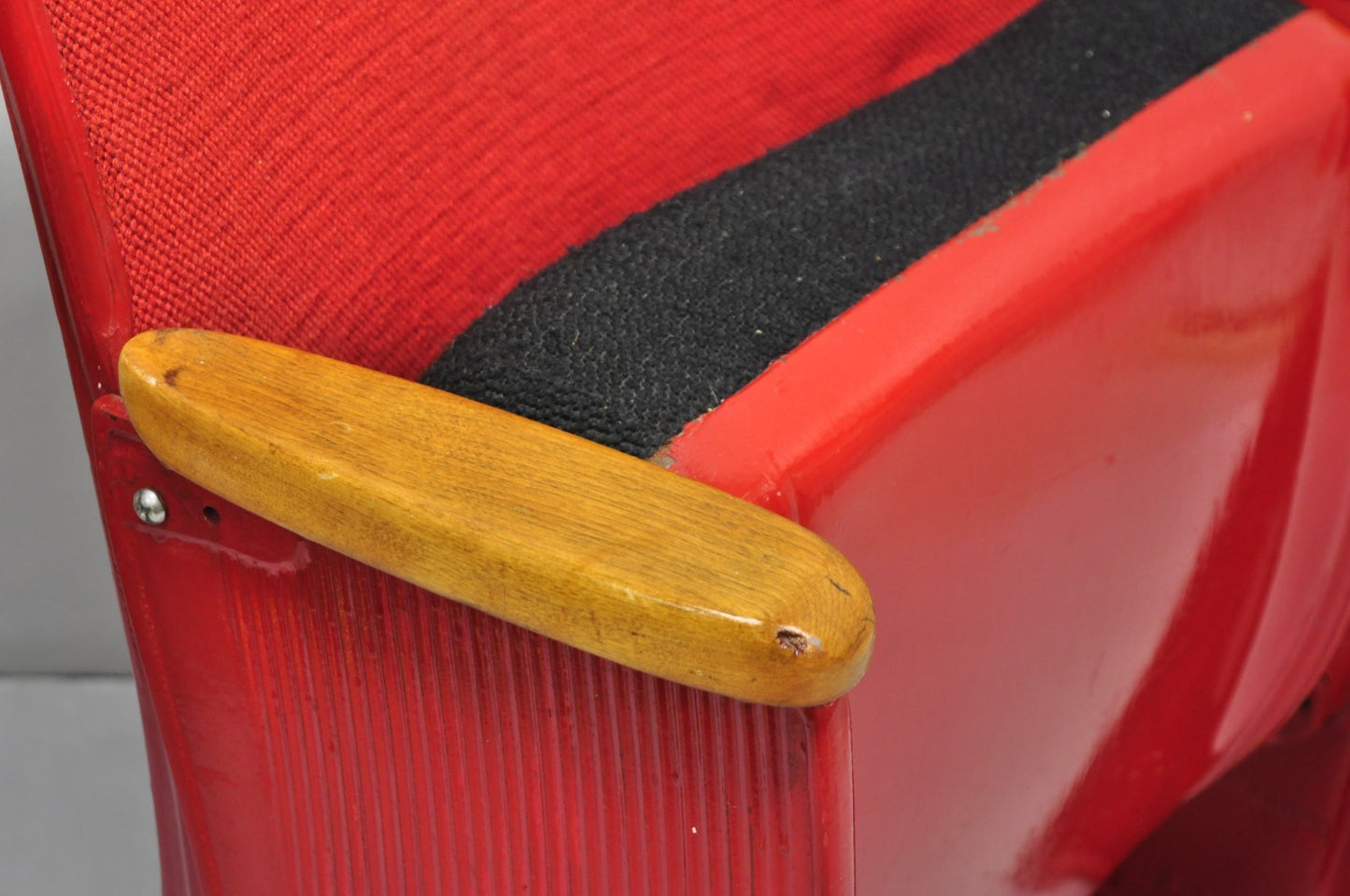 Antique Art Deco Red Painted Authentic Upholstered Movie Theater Chair