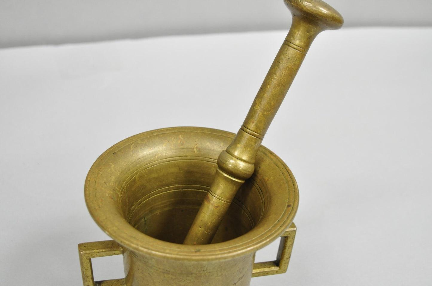 Antique Solid Bronze Brass Large German Apothecary Mortar with Pestle - 2 Pcs