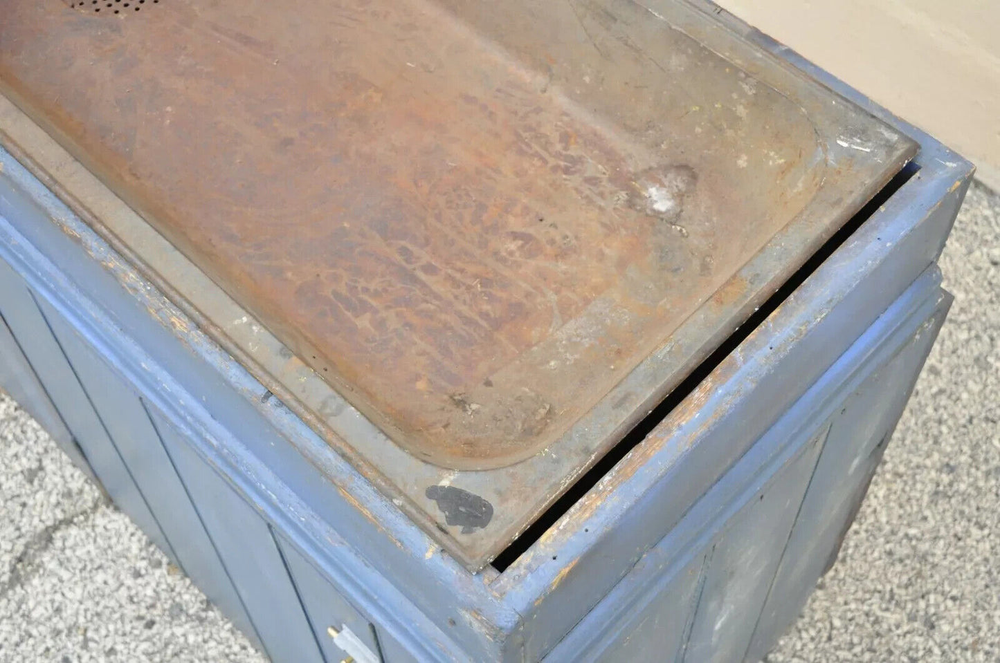 Antique Primitive Blue Distress Painted Cupboard Cabinet Vanity Cast Iron Sink