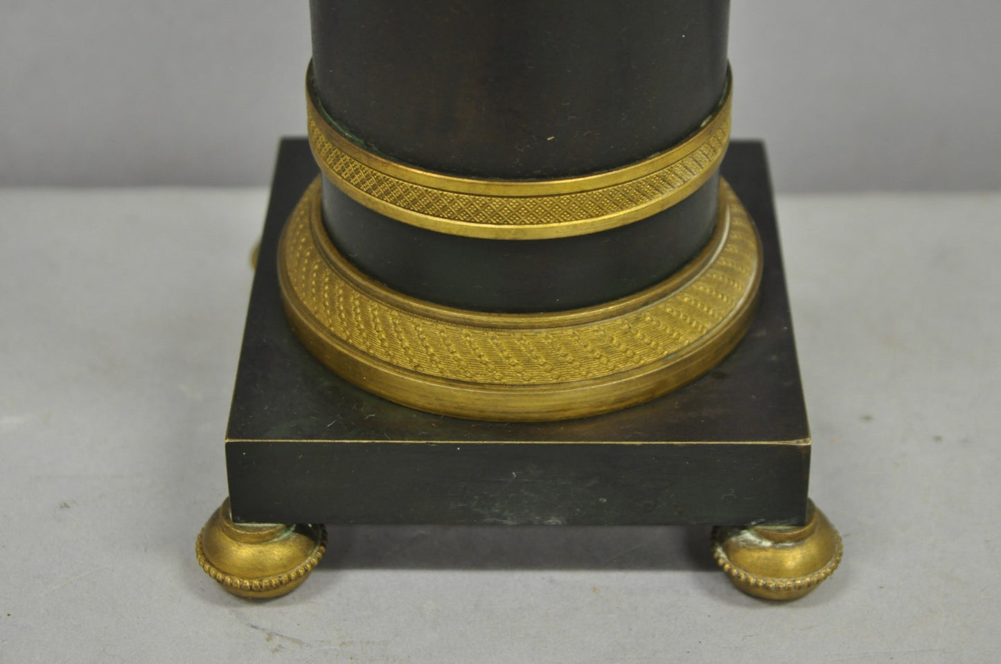 Antique French Empire Patinated Bronze Candlestick Column Bouillotte Table Lamp