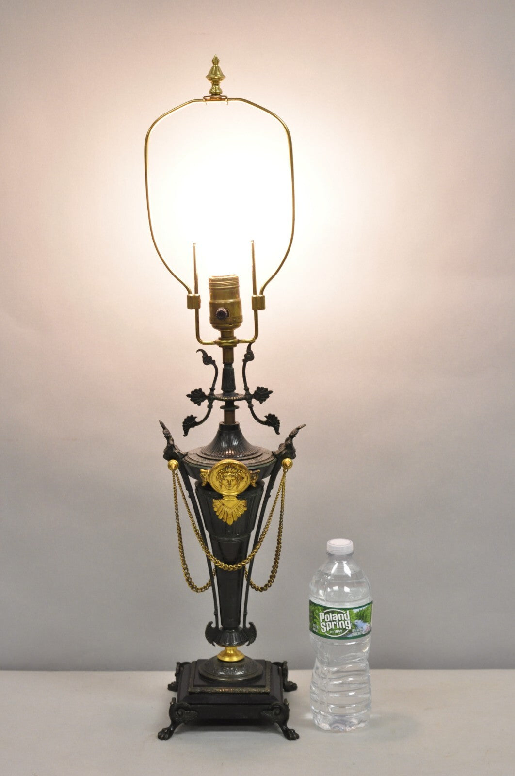 Antique French Empire Neoclassical Bronze & Marble Small Figural Table Lamp