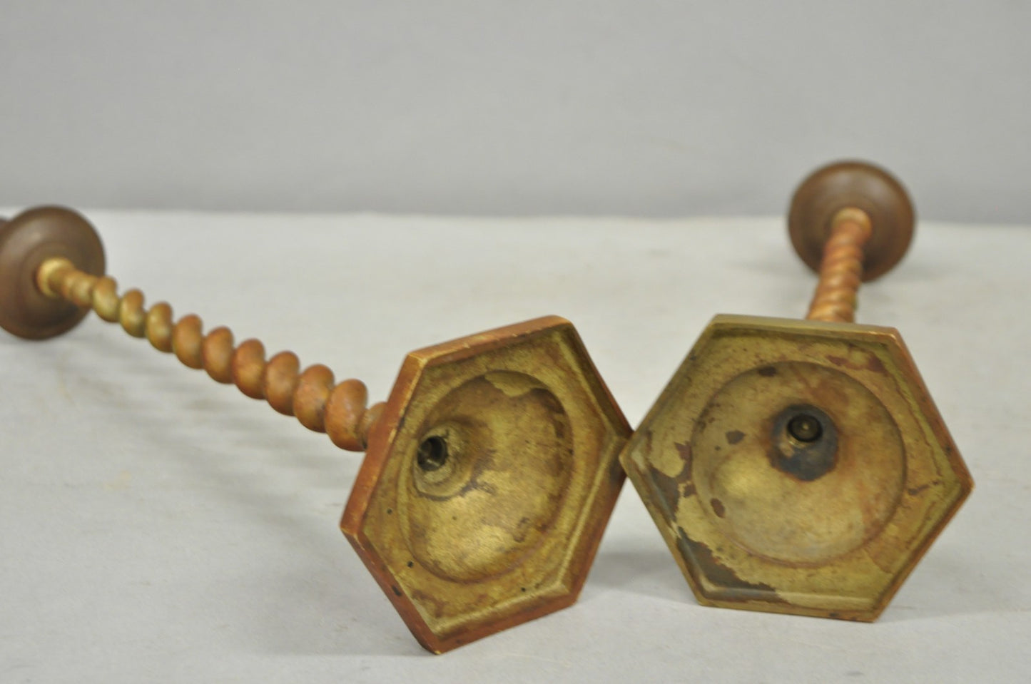 Vintage English Regency Small Patinated Bronze Barley Twist Candlesticks a Pair