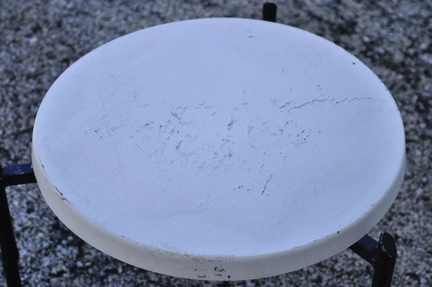 Vintage Aluminum Faux Bamboo Round Fiberglass Pool Patio Side Tables - a Pair