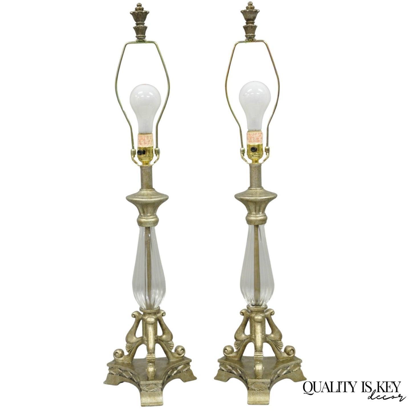 Contemporary Tuscan Mediterranean Style Glass and Resin Table Lamps - a Pair