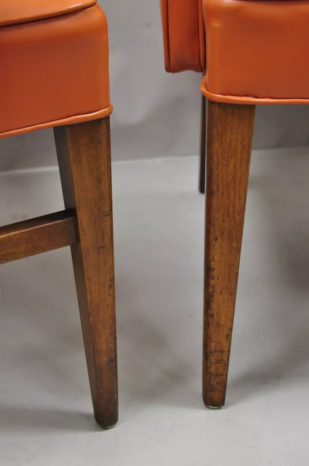 Vintage Mid Century Modern Walnut Jens Risom Style Orange Lounge Chairs -a Pair