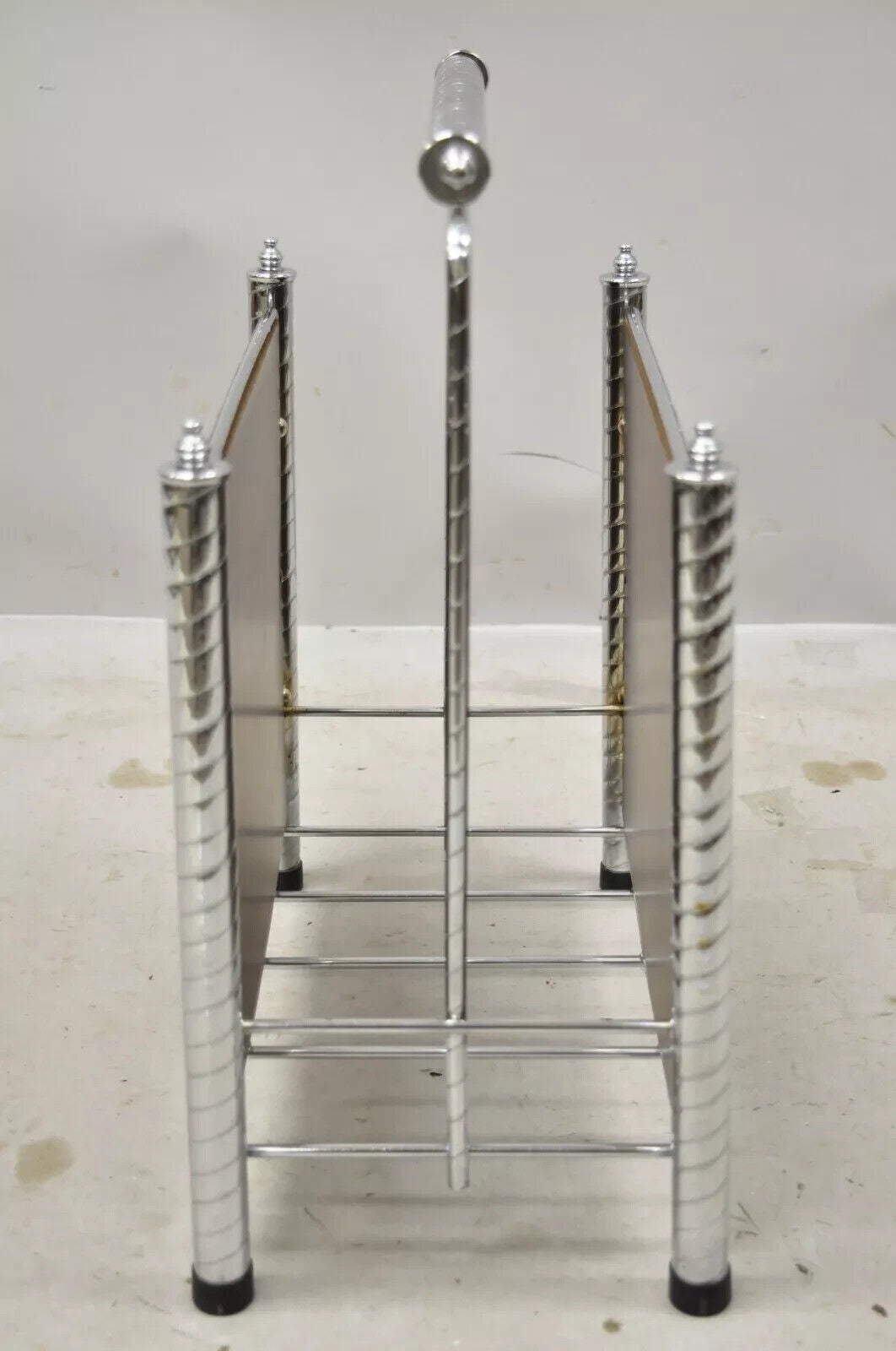 Vintage Mid Century Modern Faux Rosewood Masonite Metal Frame Magazine Rack