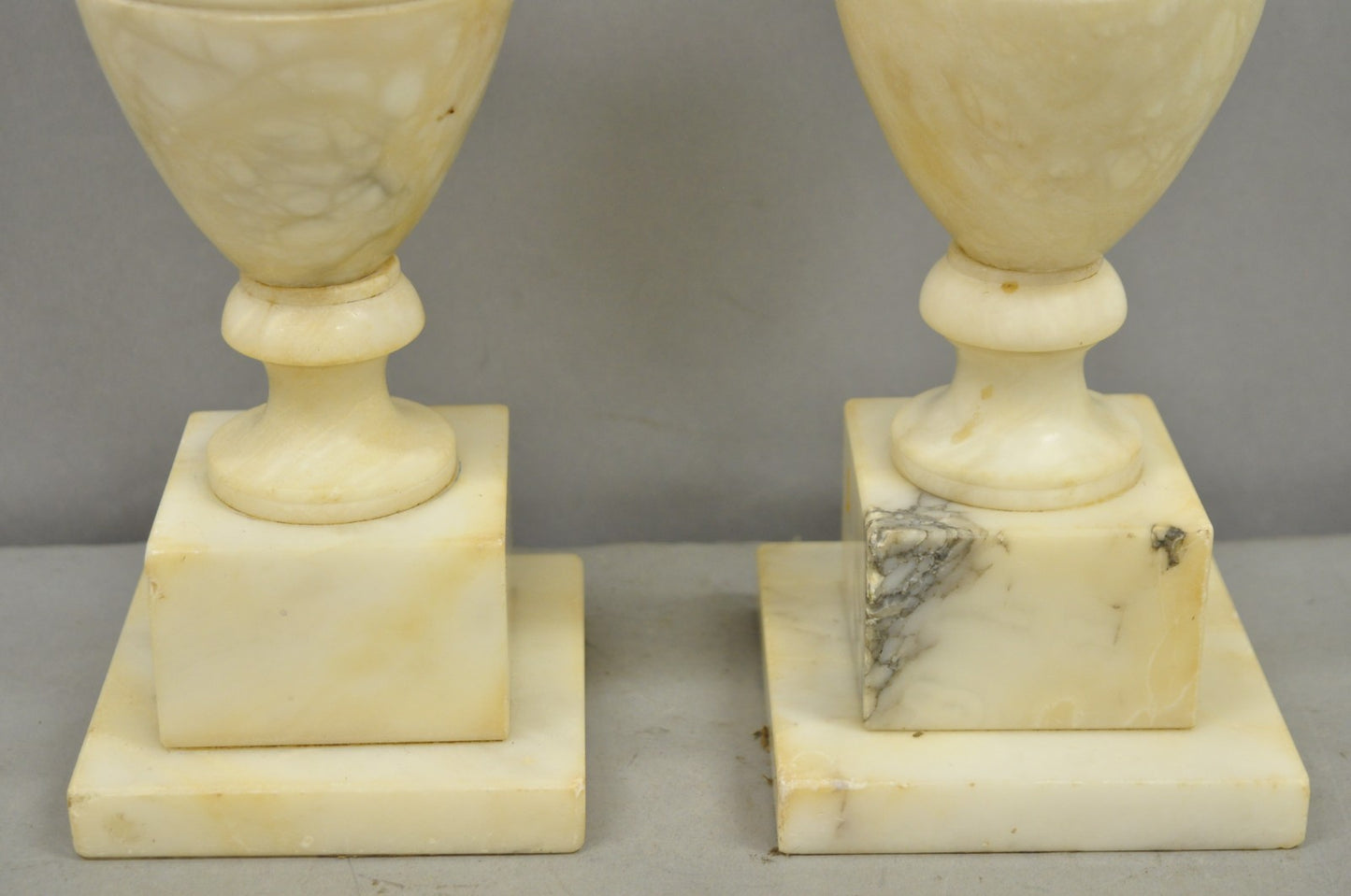 Antique Italian Neoclassical Style Carved Marble Shell Urn Table Lamps - a Pair