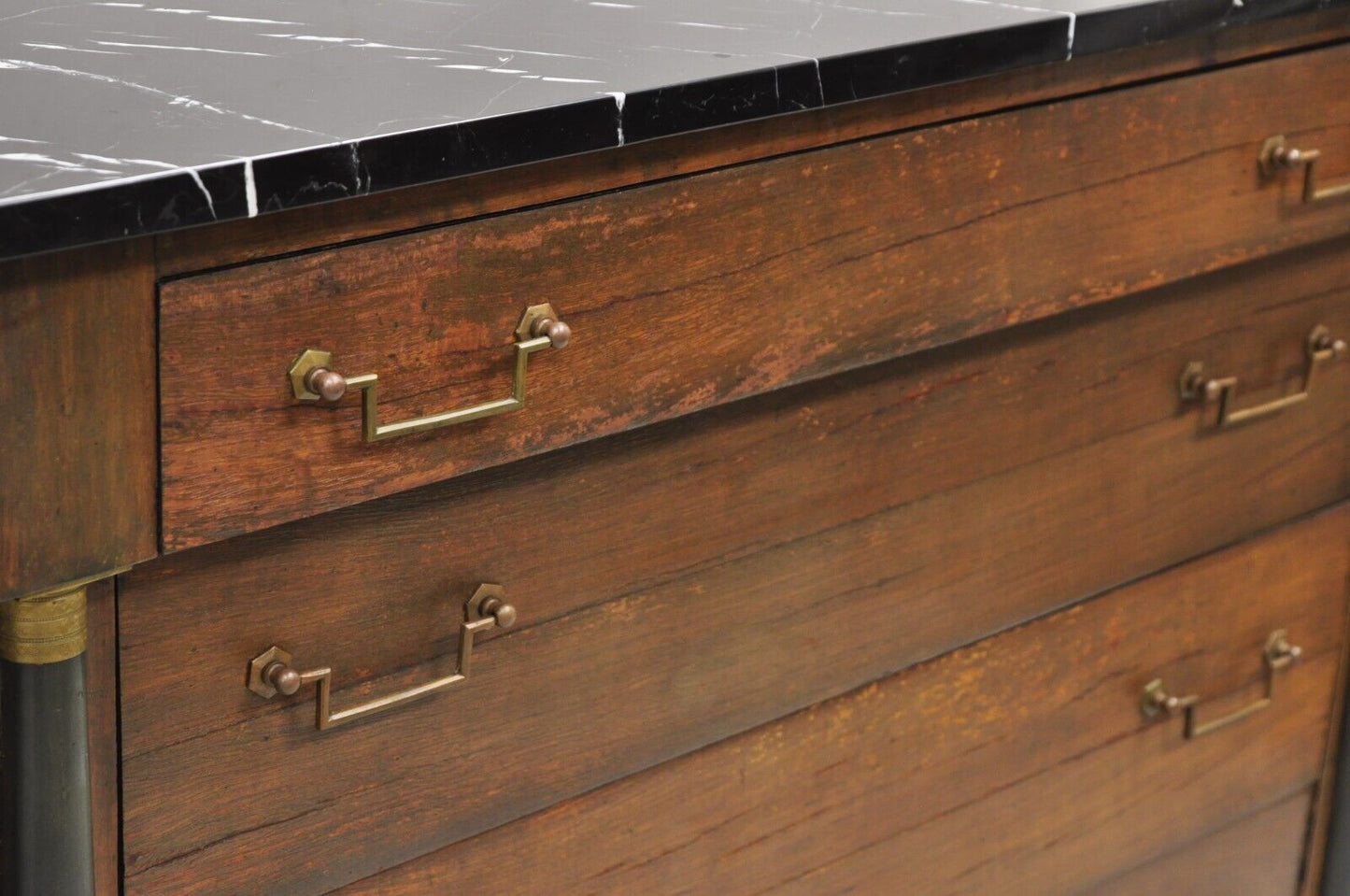 French Empire Neoclassical Style Marble Top Cherry Wood Commode Chest - a Pair