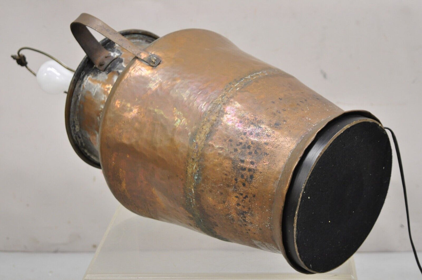 Antique Arts & Crafts Large Hand Hammered Copper Metal Twin Handle Milk Jug Lamp