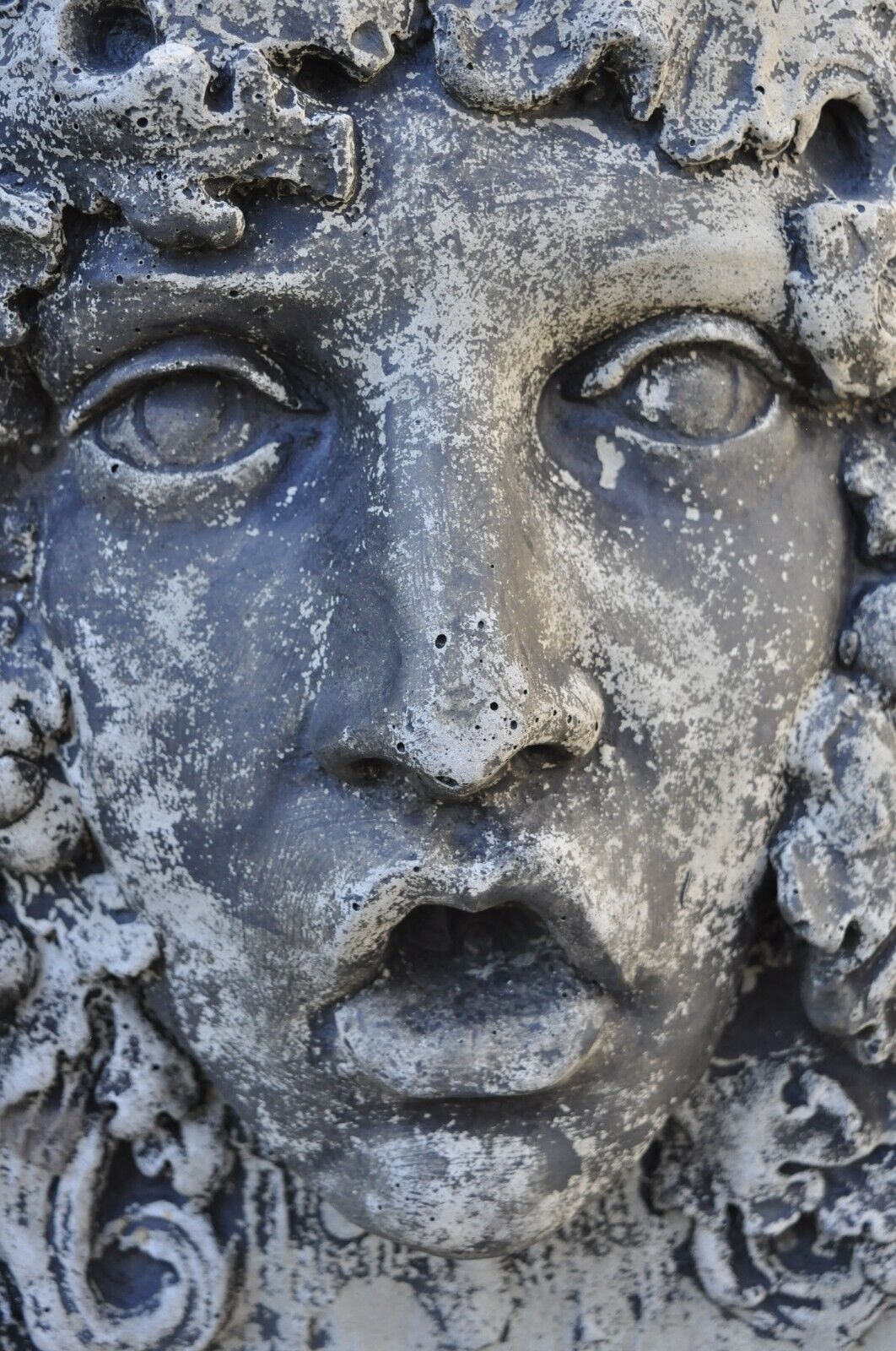 Cast Concrete Cement Figural Wall Hanging Bacchus Face Garden Sculpture Plaque