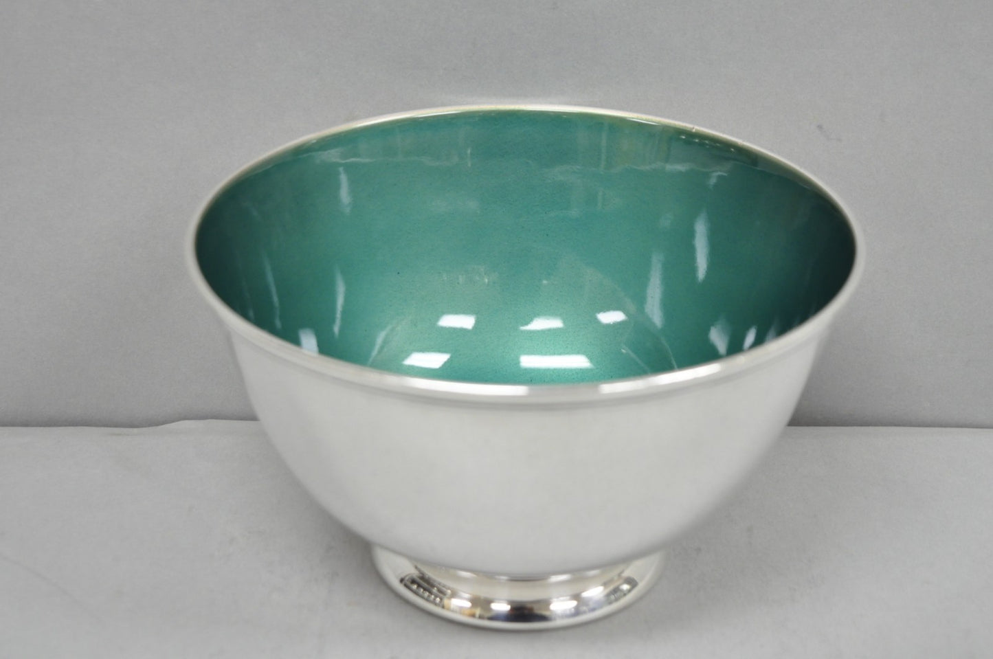 Vintage Mid Century Modern Towle 5003 Green Enamel Silver Plated 7" Footed Bowl