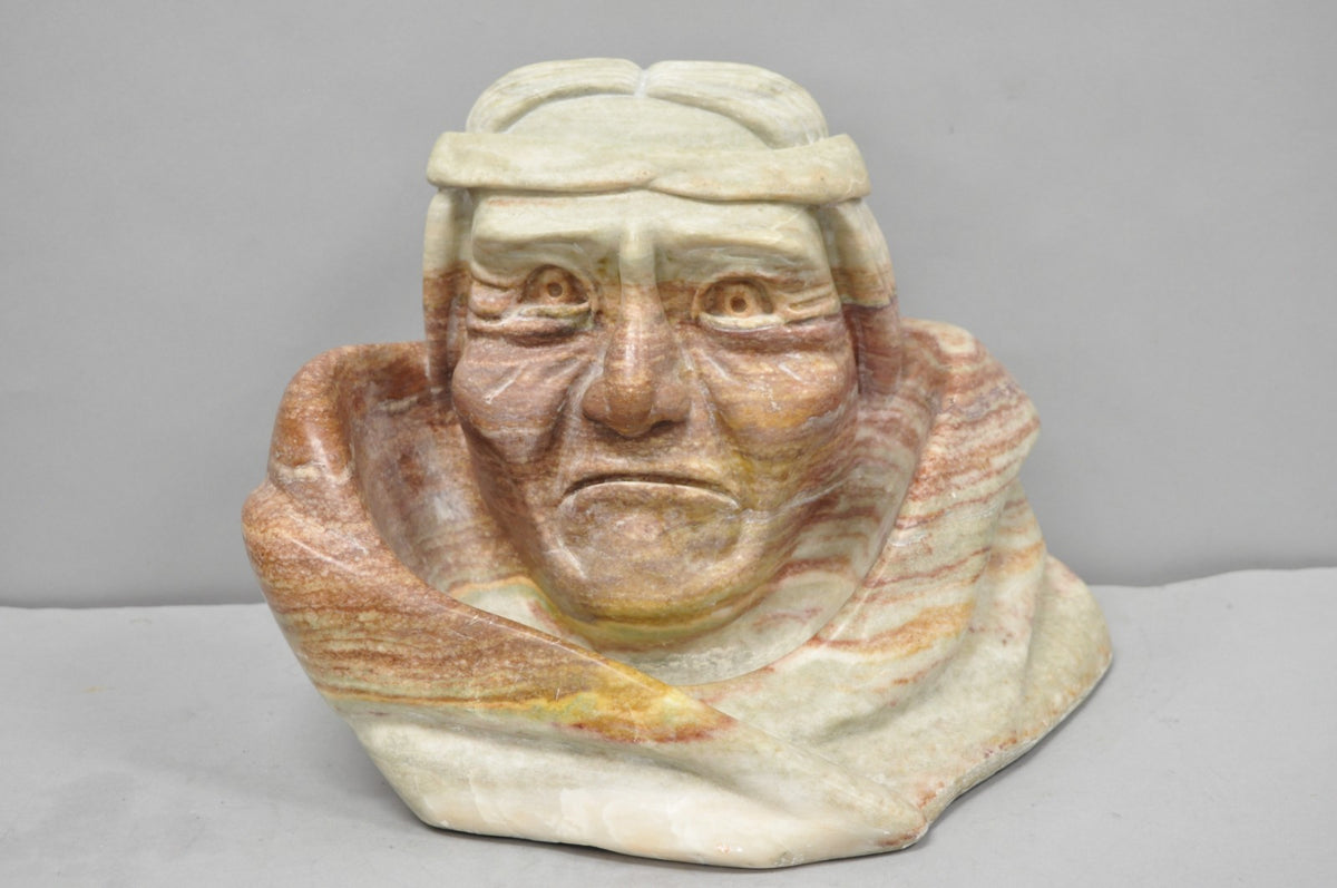 Vintage Seymour Shuren Modern Carved Pink Marble Native American Bust Sculpture