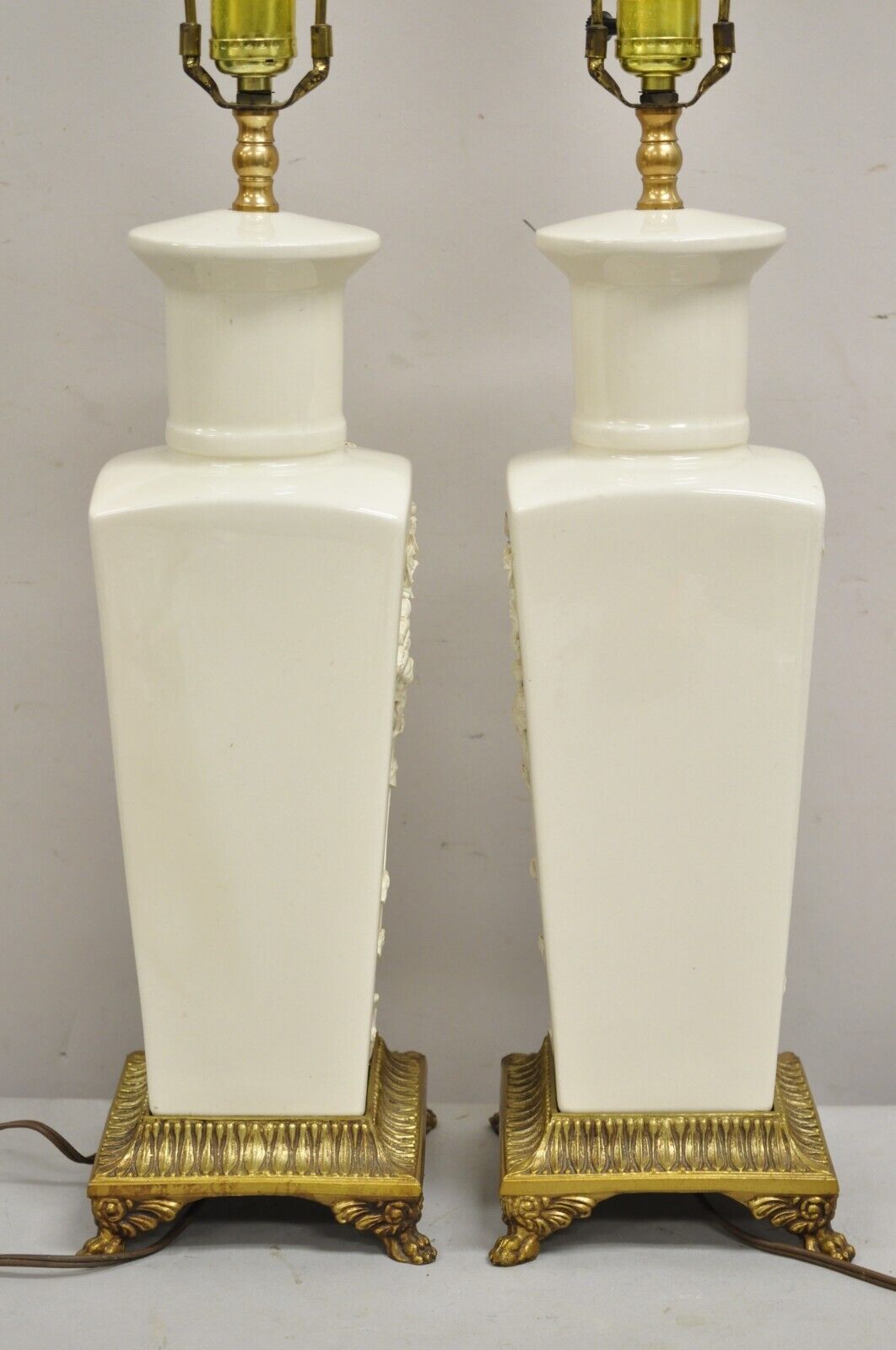 Vintage Chinoiserie Porcelain "Cherry Blossom" Blanc De Chine Table Lamps - Pair