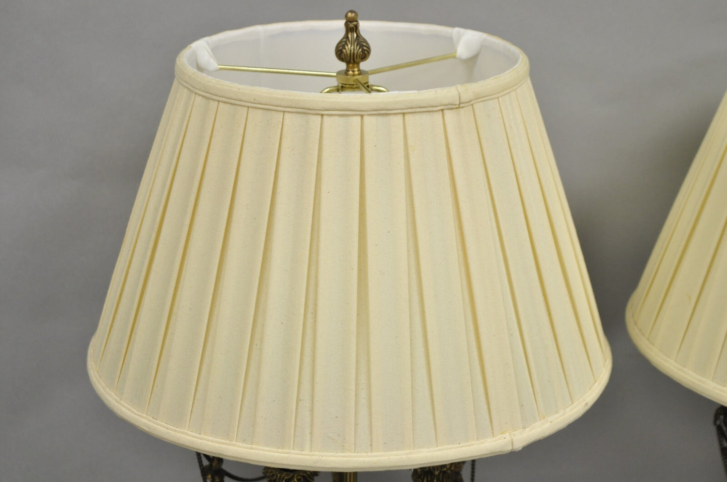 Vintage French Regency Style Brass Swans Candelabra Table Lamps - a Pair