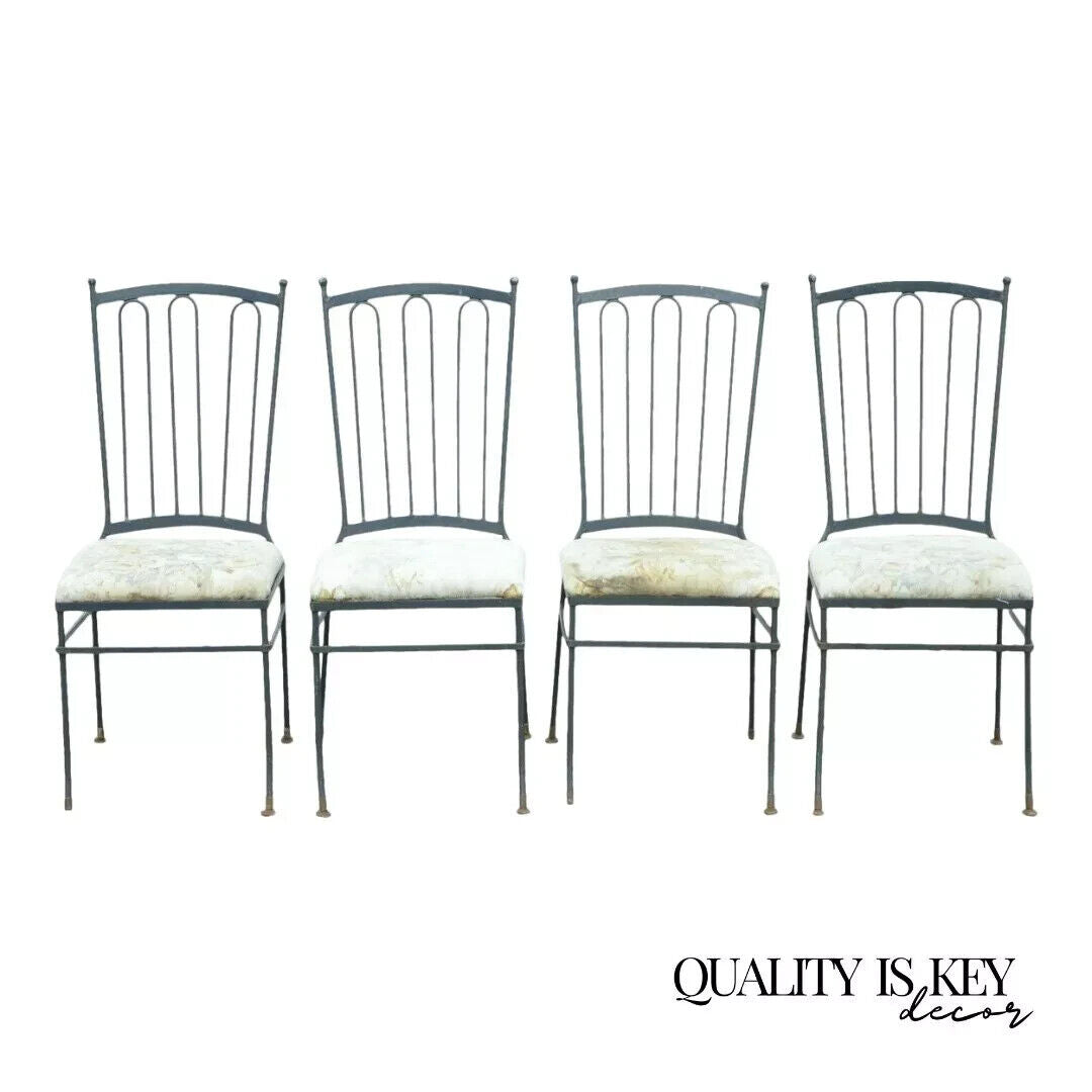 Vintage Mid Century Italian Modern Wrought Iron Patio Dining Chairs - Set of 4