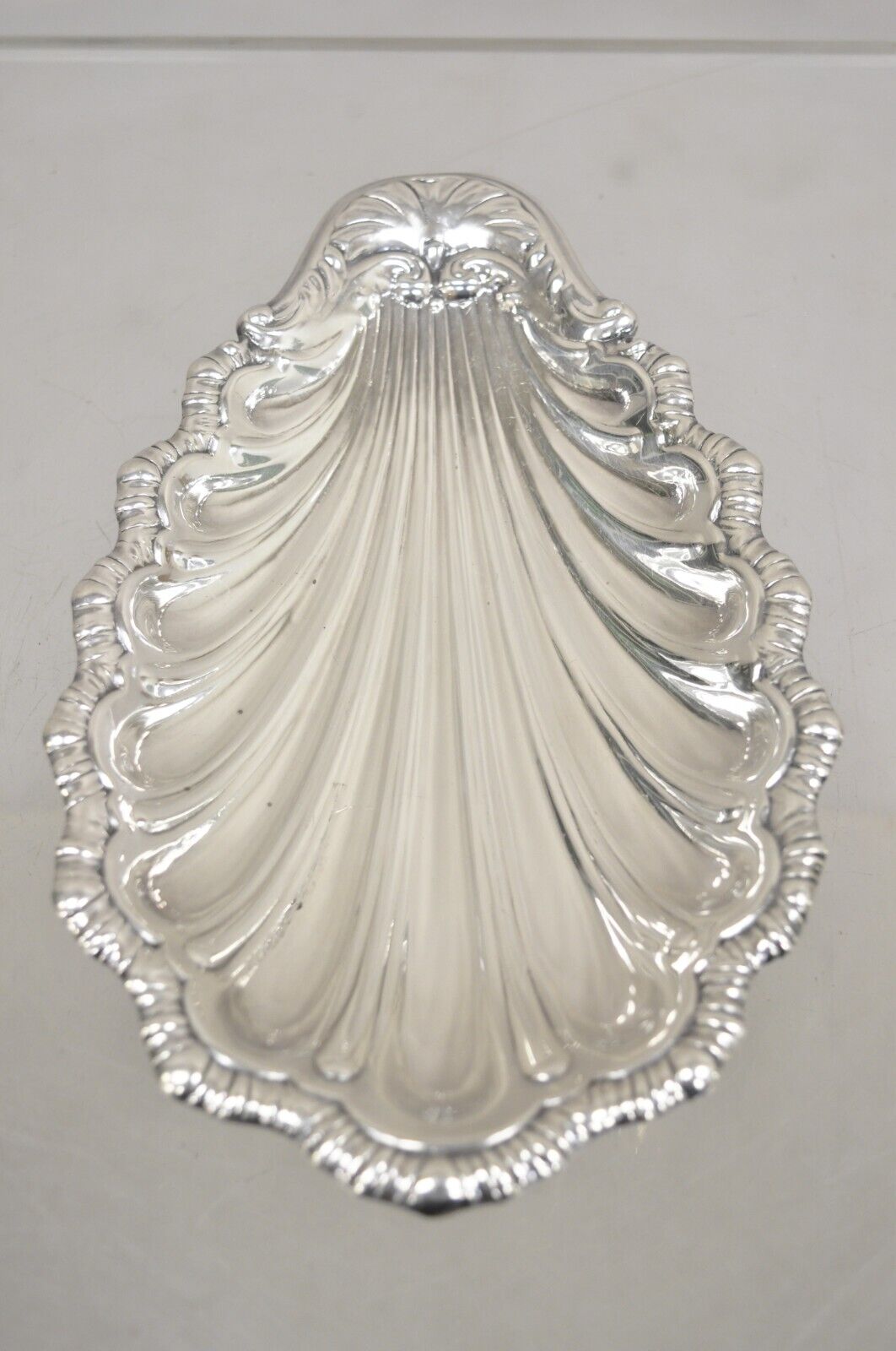 Vintage English Victorian Silver Plated Clam Shell Trinket Dish On Dolphin Feet