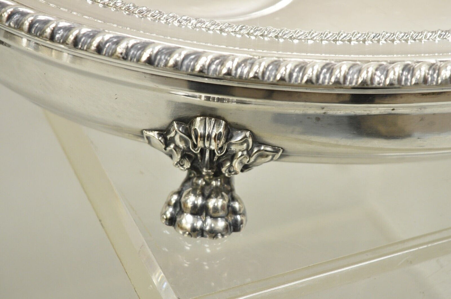 Antique English Victorian Silver Plated Paw Foot Meat Cutlery Chaffing Dish Tray